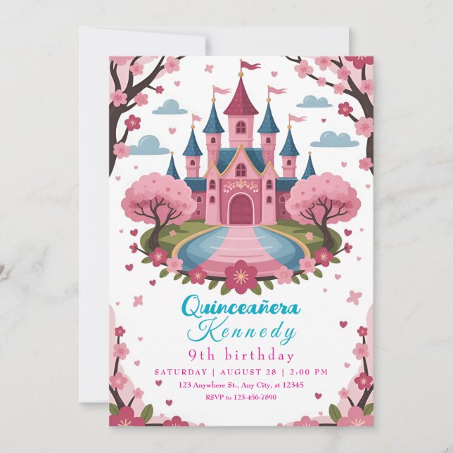Invitación Pink Princess Castle Birthday for Girls (Anverso)