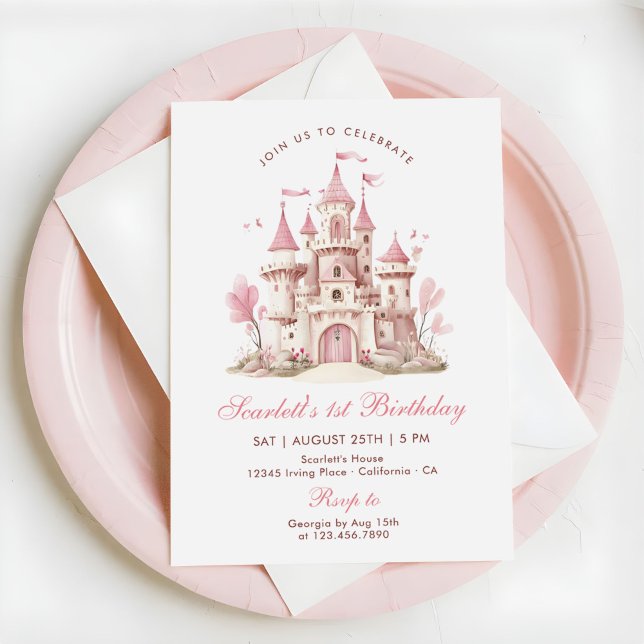 Invitación Pink Princess Castle Floral Girl's Birthday Party (Subido por el creador)