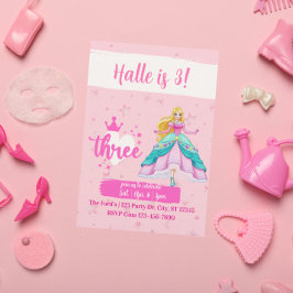 Invitación Pink Princess Doll, 3rd Birthday