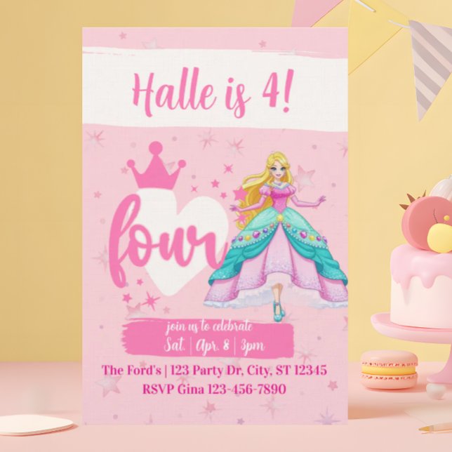 Invitación Pink Princess Doll, 4th Birthday (Subido por el creador)