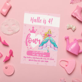 Invitación Pink Princess Doll, 4th Birthday