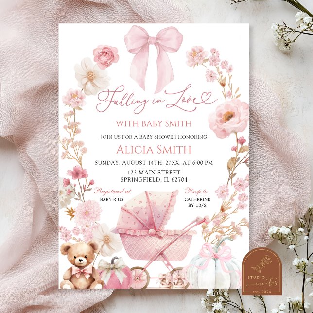 Invitación Pink Pumpkin Coquette Baby Carriage Baby Shower (Subido por el creador)