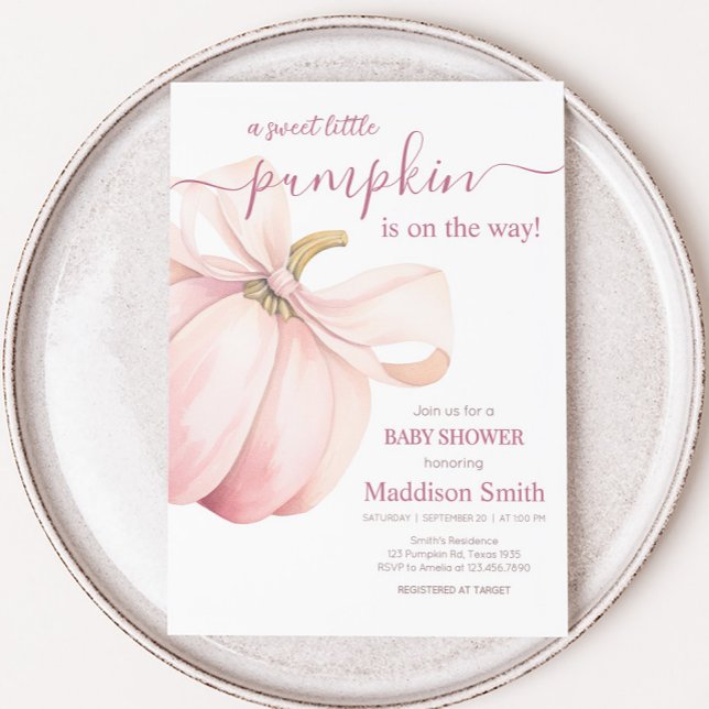 Invitación Pink Pumpkin Coquette Baby Shower (Pink Minimalist Pumpkin Baby Shower Invitation)