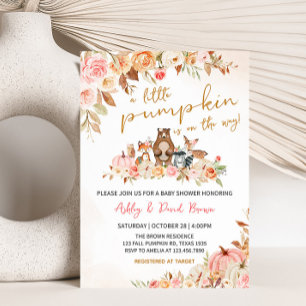 Invitación Pink Pumpkin Woodland Baby Shower