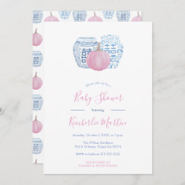 Invitación Pink Pumpkins Preppy Little Girl Baby Shower