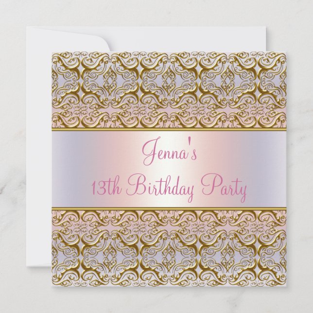 Invitación Pink Purple 13th Birthday Party Invitation 13th (Anverso)