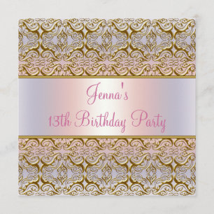 Invitación Pink Purple 13th Birthday Party Invitation 13th