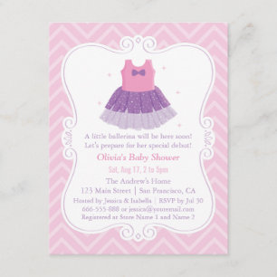 Invitación Pink Purple Ballerina Tutu Dress Chica Baby Shower