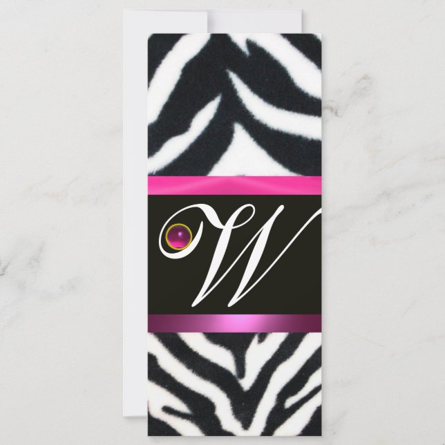 Invitación PINK,PURPLE BLANCO NEGRO ZEBRA FUR MONOGRAM fuchsi (Anverso)