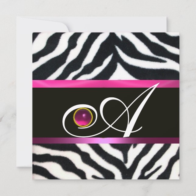Invitación PINK,PURPLE BLANCO NEGRO ZEBRA FUR MONOGRAM fuchsi (Anverso)