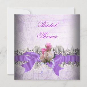 Invitación Pink Purple Bridal Shower White Lace Garter