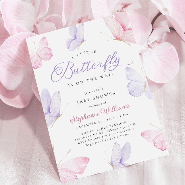 Invitación Pink & Purple Butterflies Baby Shower (Subido por el creador)