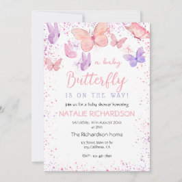 Invitación Pink Purple Butterfly Baby Shower