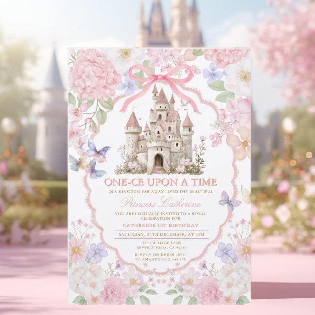 Invitación Pink Purple castle Butterflies Royal 1st Birthday  (Subido por el creador)