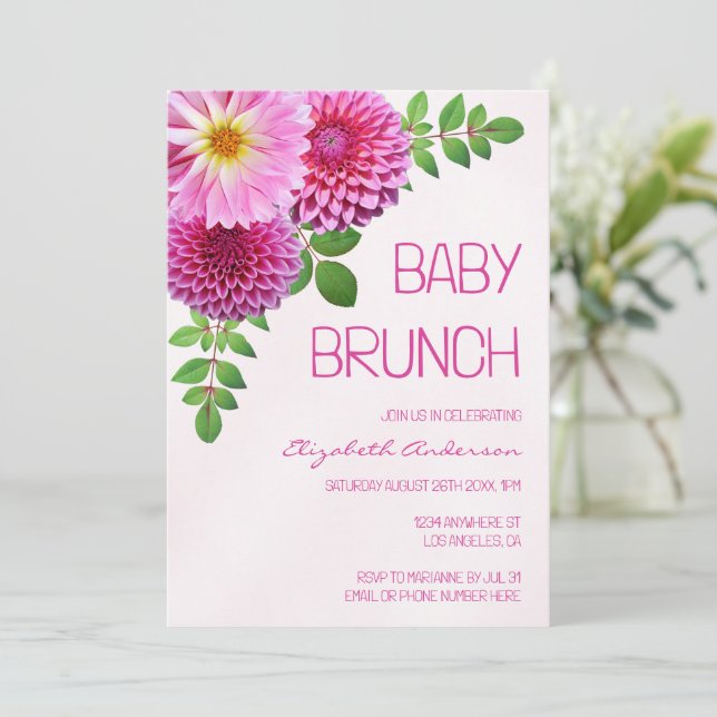 Invitación Pink Purple Dahlia Chica Baby Brunch (Anverso de pie)