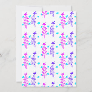 Invitación Pink Purple doodle christmas de árbol estrellas de