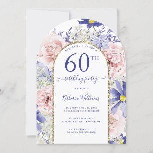 Invitación Pink Purple Floral Gold Arch 60th Birthday Party