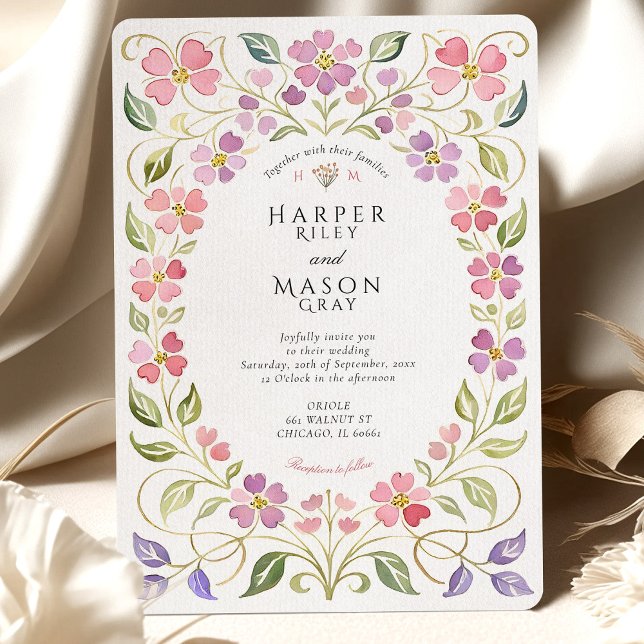 Invitación Pink & Purple Floral Petal Frame Wedding (Subido por el creador)