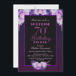 Invitación Pink Purple Floral Sorpresa 70th Birthday Dinner<br><div class="desc">Un negro con una sorpresa floral púrpura y rosa 70 años invitando a cenar.</div>
