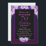 Invitación Pink Purple Floral Sorpresa 70th Birthday Dinner<br><div class="desc">Un negro con una sorpresa floral púrpura y rosa 70 años invitando a cenar.</div>