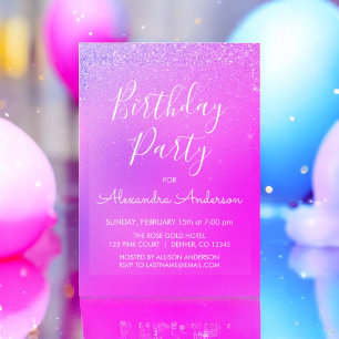 Invitación Pink Purple Girly Purpurina Sparkle Cualquier Cump