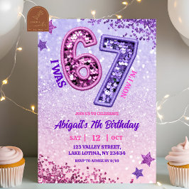 Invitación Pink Purple Glitter 67 Birthday Party