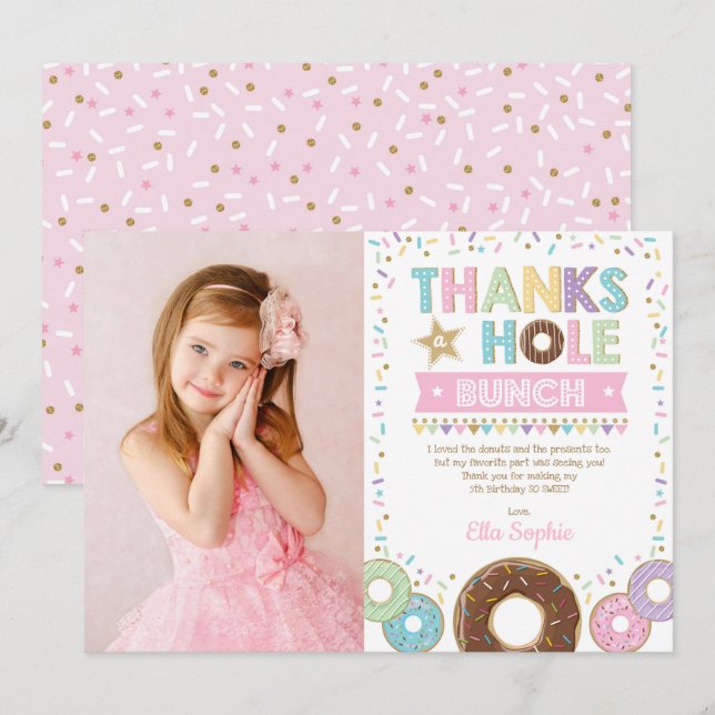 Invitación Pink Purple Gold Doughnut Cumpleaños Gracias Tarje (Anverso / Reverso)