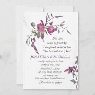Invitación Pink Purple Greenerenery Floral Christian Boda