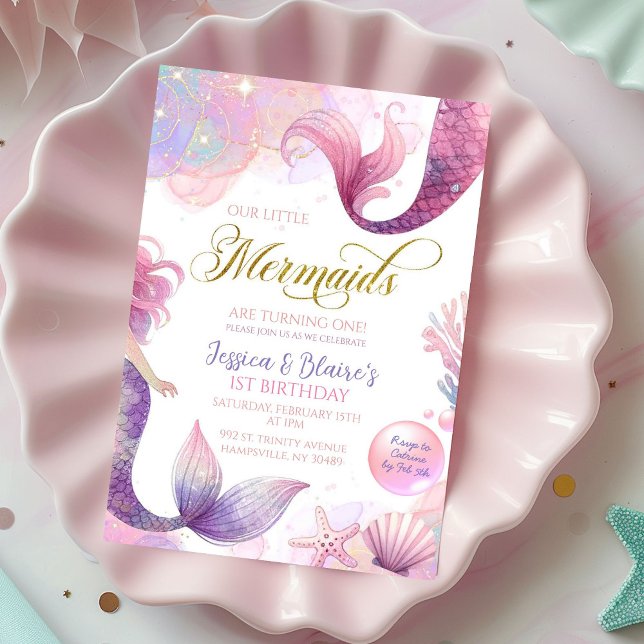 Invitación Pink Purple Little Two Mermaids Cumpleaños (Subido por el creador)
