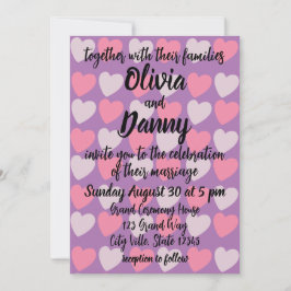 Invitación Pink Purple Love Hearts Pattern Romantic Boda