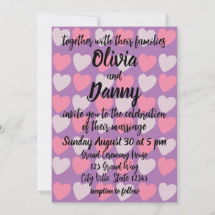 Invitación Pink Purple Love Hearts Pattern Romantic Boda