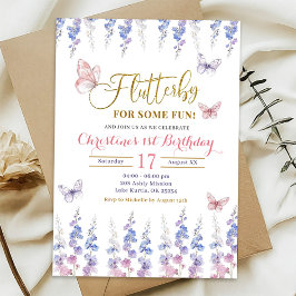 Invitación Pink Purple Meadow Floral Butterfly Cumpleaños