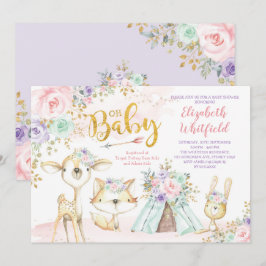 Invitación Pink Purple Mint Tribal Woodland Baby Shower