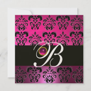 Invitación PINK PURPLE NEGRO DAMASK MONOGRAM Amethysia
