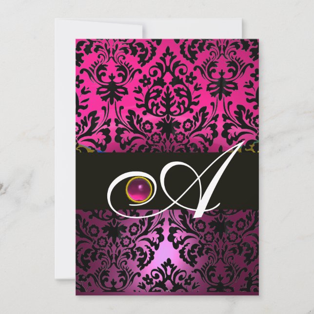 Invitación PINK PURPLE NEGRO DAMASK MONOGRAM Amethysia (Anverso)