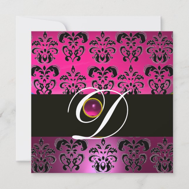 Invitación PINK PURPLE NEGRO DAMASK MONOGRAM Amethysia (Anverso)