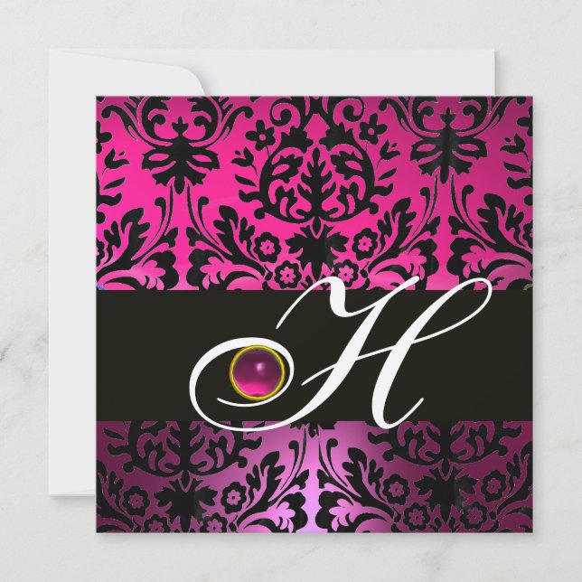 Invitación PINK PURPLE NEGRO DAMASK MONOGRAM Amethysia (Anverso)