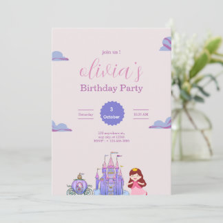 Invitación Pink & Purple Princess Birthday Party for girls