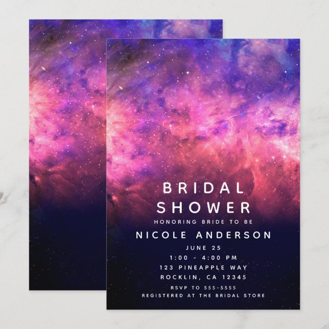 Invitación Pink Purple Starry Sky Cosmic Galaxy Bridal Shower (Anverso / Reverso)