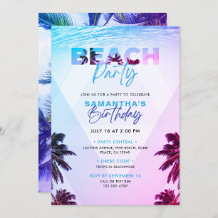 Invitación Pink & Purple Tropical Beach Sunset Fiesta de Cump