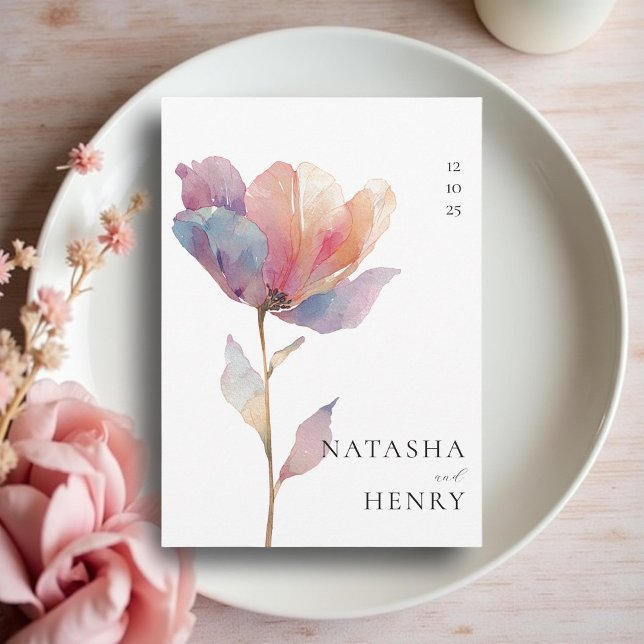 Invitación Pink Purple Tulip Flower Watercolor Wedding  (Subido por el creador)