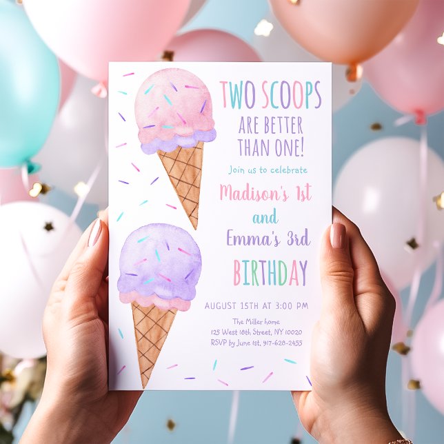 Invitación Pink Purple Two Scoops Ice Cream Joint Cumpleaños (Subido por el creador)