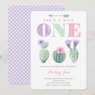 Invitación Pink Purple Wild One Chica Primer Partido de Cumpl