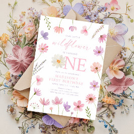 Invitación Pink Purple Wildflowers Primer cumpleaños