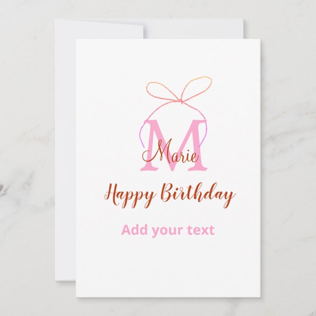 Invitación Pink purpurina arco añadir letra de nombre monogra (Anverso)