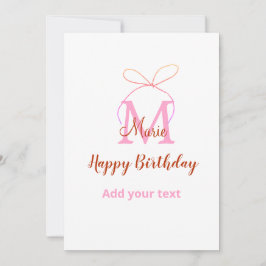 Invitación Pink purpurina arco añadir letra de nombre monogra