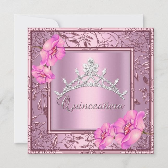 Invitación Pink Quinceanera 15th Birthday Party Pink Tiara (Anverso)