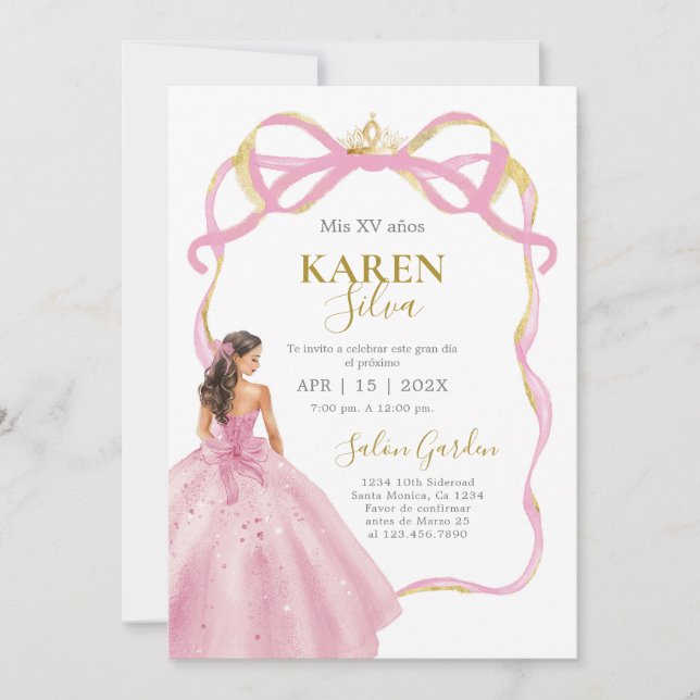 Invitación Pink Quinceanera Invitation (Anverso)