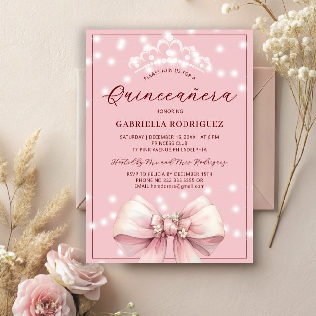 Invitación Pink Quinceanera tiara elegante 15 años (Subido por el creador)