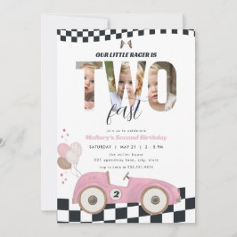 Invitación Pink Race Car Two Fast 2nd Birthday Invite Photo